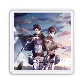 Магнит 55*55 с принтом Levi and Eren , Пластик | Размер: 65*65 мм; Размер печати: 55*55 мм | Тематика изображения на принте: anime | attack on titan | аниме | атака титанов