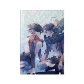 Обложка для паспорта матовая кожа с принтом Левай и Микаса , натуральная матовая кожа | размер 19,3 х 13,7 см; прозрачные пластиковые крепления | anime | attack on titan | леви