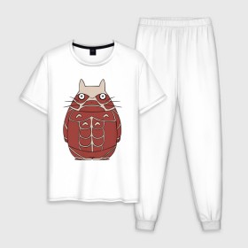 Мужская пижама хлопок с принтом Attack on Totoro , 100% хлопок | брюки и футболка прямого кроя, без карманов, на брюках мягкая резинка на поясе и по низу штанин
 | anime | attack on titan | totoro | аниме | атака титанов | тоторо