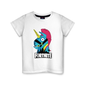 Детская футболка хлопок с принтом Fortnite , 100% хлопок | круглый вырез горловины, полуприлегающий силуэт, длина до линии бедер | fn | fortnite | боец | бургер | гамбургер | единорог | игра | лошадь | на коне | радужный единорог | фн | форт | форт найт | фортнайт