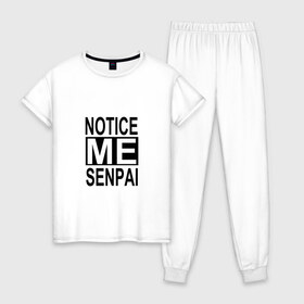 Женская пижама хлопок с принтом NOTICE ME SENPAI , 100% хлопок | брюки и футболка прямого кроя, без карманов, на брюках мягкая резинка на поясе и по низу штанин | ahegao | anime | kawai | kowai | otaku | senpai | sugoi | waifu | weeaboo | yandere | аниме | ахегао | вайфу | виабу | каваи | ковай | культура | отаку | сенпай | сугои | тренд | яндере