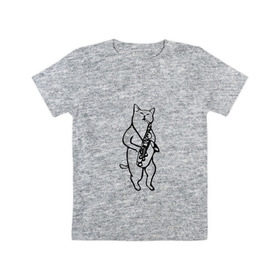 Детская футболка хлопок с принтом Кот Саксофонист , 100% хлопок | круглый вырез горловины, полуприлегающий силуэт, длина до линии бедер | cat | арт | животные | инструмент | кот | кошка | музыка | саксофон | саксофонист