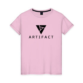 Женская футболка хлопок с принтом ARTIFACT DOTA 2 CARD GAME LOGO , 100% хлопок | прямой крой, круглый вырез горловины, длина до линии бедер, слегка спущенное плечо | 