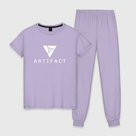 Женская пижама хлопок с принтом ARTIFACT DOTA 2 CARD GAME LOGO , 100% хлопок | брюки и футболка прямого кроя, без карманов, на брюках мягкая резинка на поясе и по низу штанин | 