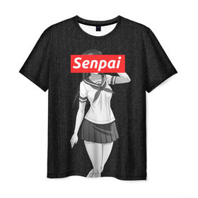 Мужская футболка 3D с принтом СЕНПАЙ - SENPAI , 100% полиэфир | прямой крой, круглый вырез горловины, длина до линии бедер | ahegao | anime | kawai | kowai | otaku | senpai | sugoi | waifu | weeaboo | yandere | аниме | ахегао | вайфу | виабу | каваи | ковай | культура | отаку | сенпай | сугои | тренд | яндере