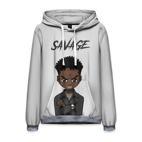 Мужская толстовка 3D с принтом 21 Savage , 100% полиэстер | двухслойный капюшон со шнурком для регулировки, мягкие манжеты на рукавах и по низу толстовки, спереди карман-кенгуру с мягким внутренним слоем. | Тематика изображения на принте: 21 savage | 21 дикарь