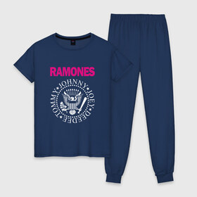 Женская пижама хлопок с принтом ramones , 100% хлопок | брюки и футболка прямого кроя, без карманов, на брюках мягкая резинка на поясе и по низу штанин | misfits | punk | ramones | панк | рок