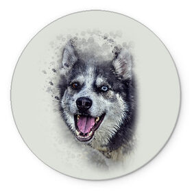 Коврик круглый с принтом Хаска , резина и полиэстер | круглая форма, изображение наносится на всю лицевую часть | животные | пес | собака | хаска