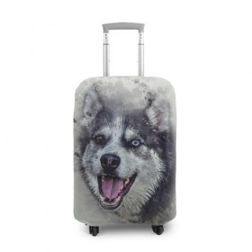 Чехол для чемодана 3D с принтом Хаска , 86% полиэфир, 14% спандекс | двустороннее нанесение принта, прорези для ручек и колес | животные | пес | собака | хаска