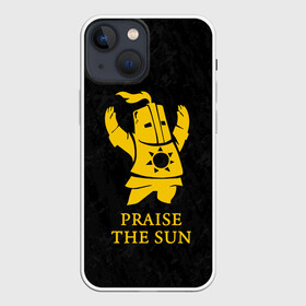 Чехол для iPhone 13 mini с принтом PRAISE THE SUN | DARK SOULS | ТЁМНЫЕ ДУШИ ,  |  | Тематика изображения на принте: dark souls | game | gamer | knight | play | player | praise the sun | дарк соулс | доспехи | игры | надпись | рыцарь | темные души