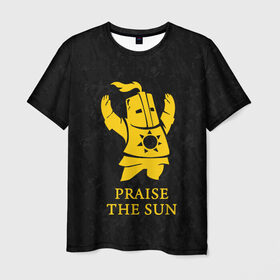 Мужская футболка 3D с принтом PRAISE THE SUN , 100% полиэфир | прямой крой, круглый вырез горловины, длина до линии бедер | dark souls | game | gamer | knight | play | player | praise the sun | дарк соулс | доспехи | игры | надпись | рыцарь | темные души