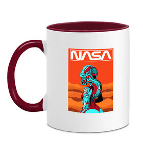Кружка двухцветная с принтом NASA , керамика | объем — 330 мл, диаметр — 80 мм. Цветная ручка и кайма сверху, в некоторых цветах — вся внутренняя часть | nasa | киберпанк | космос | марс
