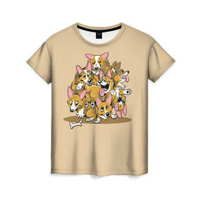 Женская футболка 3D с принтом Корги , 100% полиэфир ( синтетическое хлопкоподобное полотно) | прямой крой, круглый вырез горловины, длина до линии бедер | corgi | dog | dogs | корги | пес | порода | собака | щенки | щенок