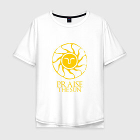 Мужская футболка хлопок Oversize с принтом PRAISE THE SUN , 100% хлопок | свободный крой, круглый ворот, “спинка” длиннее передней части | dark souls | praise the sun | дарк соулс | темные души