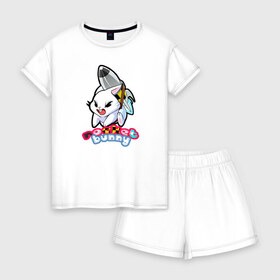 Женская пижама с шортиками хлопок с принтом Rocket bunny , 100% хлопок | футболка прямого кроя, шорты свободные с широкой мягкой резинкой | Тематика изображения на принте: 240sx | bunny | nissan | rocket | toyota | кролик | ниссан | тойота