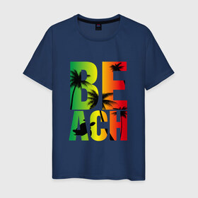 Мужская футболка хлопок с принтом Beach , 100% хлопок | прямой крой, круглый вырез горловины, длина до линии бедер, слегка спущенное плечо. | Тематика изображения на принте: летние | летняя | лето | маорская | море | морские | на море | отдых | отпуск | пальмы | пляж | черепаха