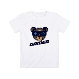 Детская футболка хлопок с принтом Медведь Игрок , 100% хлопок | круглый вырез горловины, полуприлегающий силуэт, длина до линии бедер | 