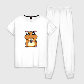 Женская пижама хлопок с принтом Хомячок , 100% хлопок | брюки и футболка прямого кроя, без карманов, на брюках мягкая резинка на поясе и по низу штанин | арт | животные | милые | хомяк | хомячок | щекастик