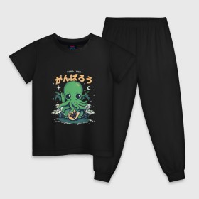 Детская пижама хлопок с принтом Ктулху , 100% хлопок |  брюки и футболка прямого кроя, без карманов, на брюках мягкая резинка на поясе и по низу штанин
 | octopus | ктулху | лавкрафт | осьминог