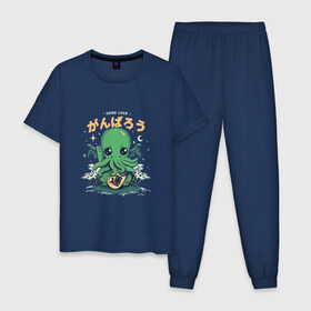 Мужская пижама хлопок с принтом Ктулху , 100% хлопок | брюки и футболка прямого кроя, без карманов, на брюках мягкая резинка на поясе и по низу штанин
 | octopus | ктулху | лавкрафт | осьминог