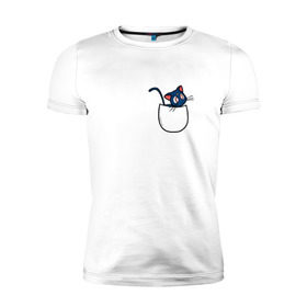 Мужская футболка премиум с принтом Кот в кармане , 92% хлопок, 8% лайкра | приталенный силуэт, круглый вырез ворота, длина до линии бедра, короткий рукав | cat | кот . котэ | котик | сейлор мун
