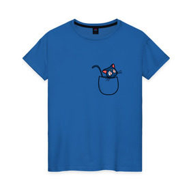 Женская футболка хлопок с принтом Кот в кармане , 100% хлопок | прямой крой, круглый вырез горловины, длина до линии бедер, слегка спущенное плечо | cat | кот . котэ | котик | сейлор мун