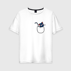 Женская футболка хлопок Oversize с принтом Кот в кармане , 100% хлопок | свободный крой, круглый ворот, спущенный рукав, длина до линии бедер
 | cat | кот . котэ | котик | сейлор мун