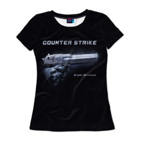 Женская футболка 3D с принтом Counter Strike , 100% полиэфир ( синтетическое хлопкоподобное полотно) | прямой крой, круглый вырез горловины, длина до линии бедер | counter | global | offensive | strike | контр | оружия | страйк | шутер