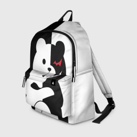 Рюкзак 3D с принтом MONOKUMA , 100% полиэстер | лямки с регулируемой длиной, сверху петелька, чтобы рюкзак можно было повесить на вешалку. Основное отделение закрывается на молнию, как и внешний карман. Внутри два дополнительных кармана, один из которых закрывается на молнию. По бокам два дополнительных кармашка | anime | bear | black  white | minomi | monokuma | pink | rabbit | school | аниме | главарь | миноми | монокума | черно белый | школа