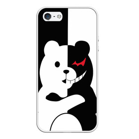 Чехол для iPhone 5/5S матовый с принтом MONOKUMA , Силикон | Область печати: задняя сторона чехла, без боковых панелей | anime | bear | black  white | minomi | monokuma | pink | rabbit | school | аниме | главарь | миноми | монокума | черно белый | школа