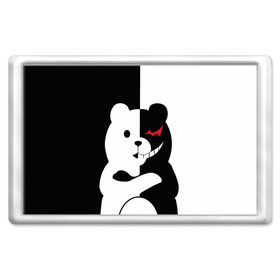 Магнит 45*70 с принтом MONOKUMA , Пластик | Размер: 78*52 мм; Размер печати: 70*45 | Тематика изображения на принте: anime | bear | black  white | minomi | monokuma | pink | rabbit | school | аниме | главарь | миноми | монокума | черно белый | школа