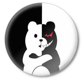 Значок с принтом MONOKUMA ,  металл | круглая форма, металлическая застежка в виде булавки | anime | bear | black  white | minomi | monokuma | pink | rabbit | school | аниме | главарь | миноми | монокума | черно белый | школа