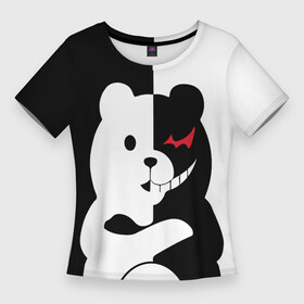 Женская футболка 3D Slim с принтом MONOKUMA   МОНОКУМА ,  |  | anime | bear | black  white | minomi | monokuma | pink | rabbit | school | аниме | главарь | миноми | монокума | черно белый | школа