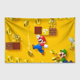 Флаг-баннер с принтом Супер Марио , 100% полиэстер | размер 67 х 109 см, плотность ткани — 95 г/м2; по краям флага есть четыре люверса для крепления | bros | donkey kong | mario | super | игра | марио | офф | спин | супер | тоад