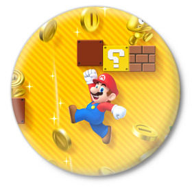 Значок с принтом Супер Марио ,  металл | круглая форма, металлическая застежка в виде булавки | bros | donkey kong | mario | super | игра | марио | офф | спин | супер | тоад