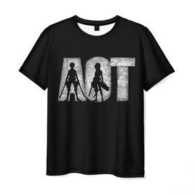 Мужская футболка 3D с принтом Атака Титанов (4) , 100% полиэфир | прямой крой, круглый вырез горловины, длина до линии бедер | anime | attack | attack on titan | titan | атака | атака титанов | бой | титан
