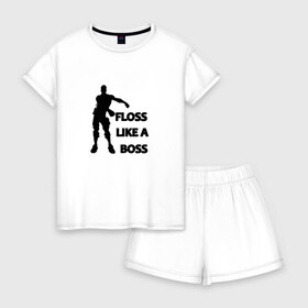 Женская пижама с шортиками хлопок с принтом Floss like a boss , 100% хлопок | футболка прямого кроя, шорты свободные с широкой мягкой резинкой | dance | floss like a boss | fortnite | swag | thebackpackkid | танец