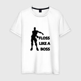 Мужская футболка хлопок с принтом Floss like a boss , 100% хлопок | прямой крой, круглый вырез горловины, длина до линии бедер, слегка спущенное плечо. | dance | floss like a boss | fortnite | swag | thebackpackkid | танец