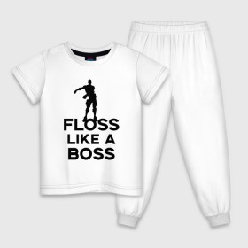 Детская пижама хлопок с принтом Floss like a boss , 100% хлопок |  брюки и футболка прямого кроя, без карманов, на брюках мягкая резинка на поясе и по низу штанин
 | dance | floss like a boss | fortnite | swag | thebackpackkid | танец