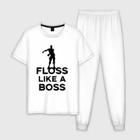 Мужская пижама хлопок с принтом Floss like a boss , 100% хлопок | брюки и футболка прямого кроя, без карманов, на брюках мягкая резинка на поясе и по низу штанин
 | dance | floss like a boss | fortnite | swag | thebackpackkid | танец