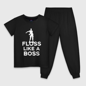 Детская пижама хлопок с принтом Floss like a boss , 100% хлопок |  брюки и футболка прямого кроя, без карманов, на брюках мягкая резинка на поясе и по низу штанин
 | dance | floss like a boss | fortnite | swag | thebackpackkid | танец