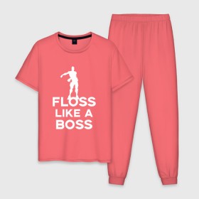 Мужская пижама хлопок с принтом Floss like a boss , 100% хлопок | брюки и футболка прямого кроя, без карманов, на брюках мягкая резинка на поясе и по низу штанин
 | dance | floss like a boss | fortnite | swag | thebackpackkid | танец