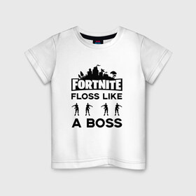 Детская футболка хлопок с принтом Floss like a boss , 100% хлопок | круглый вырез горловины, полуприлегающий силуэт, длина до линии бедер | dance | floss like a boss | fortnite | swag | thebackpackkid | танец