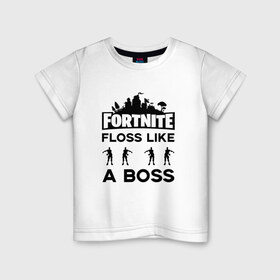 Детская футболка хлопок с принтом Floss like a boss , 100% хлопок | круглый вырез горловины, полуприлегающий силуэт, длина до линии бедер | Тематика изображения на принте: dance | floss like a boss | fortnite | swag | thebackpackkid | танец