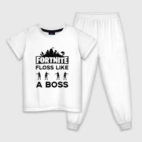 Детская пижама хлопок с принтом Floss like a boss , 100% хлопок |  брюки и футболка прямого кроя, без карманов, на брюках мягкая резинка на поясе и по низу штанин
 | dance | floss like a boss | fortnite | swag | thebackpackkid | танец