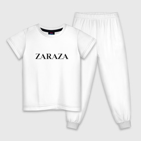 Детская пижама хлопок с принтом Zaraza , 100% хлопок |  брюки и футболка прямого кроя, без карманов, на брюках мягкая резинка на поясе и по низу штанин
 | Тематика изображения на принте: antibrand | brand | logo | zara | бренд | зара | зараза | лого