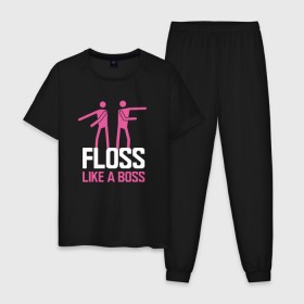 Мужская пижама хлопок с принтом Floss like a boss , 100% хлопок | брюки и футболка прямого кроя, без карманов, на брюках мягкая резинка на поясе и по низу штанин
 | 