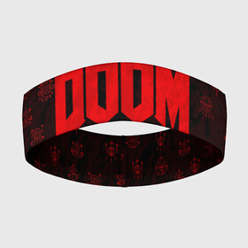 Повязка на голову 3D с принтом DOOM | ДУМ ,  |  | devil | doom | hell | mark of the doom slayer | slayer | ад | гарнил | дум | знаки | иероглифы | компьютерные игры 2019 | преисподняя | символ | солдат