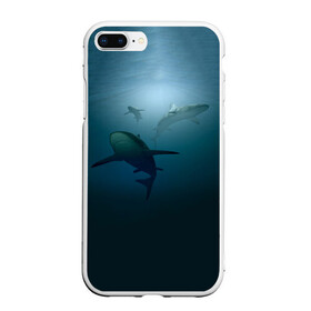 Чехол для iPhone 7Plus/8 Plus матовый с принтом Акулы , Силикон | Область печати: задняя сторона чехла, без боковых панелей | море | океан | подводный мир | рыба | хищник