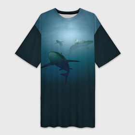 Платье-футболка 3D с принтом Акулы ,  |  | море | океан | подводный мир | рыба | хищник